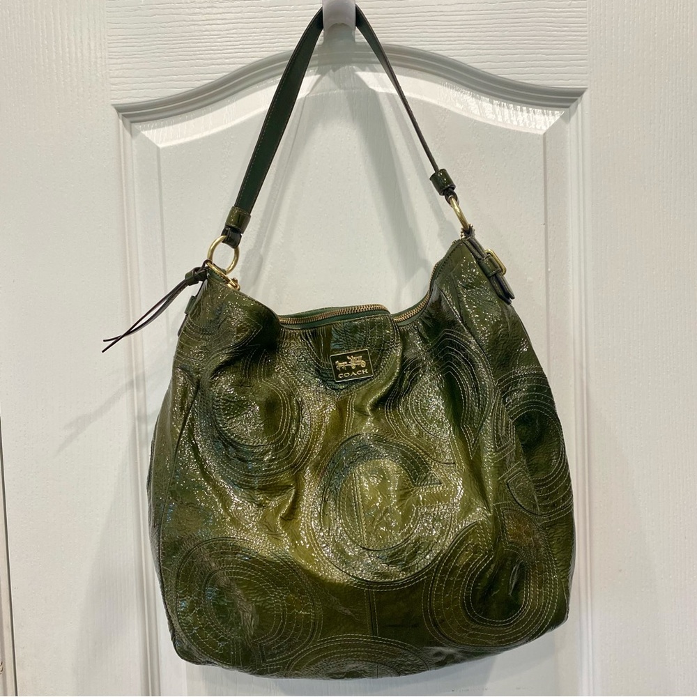 Coach Green patent leather signature shoulder bag